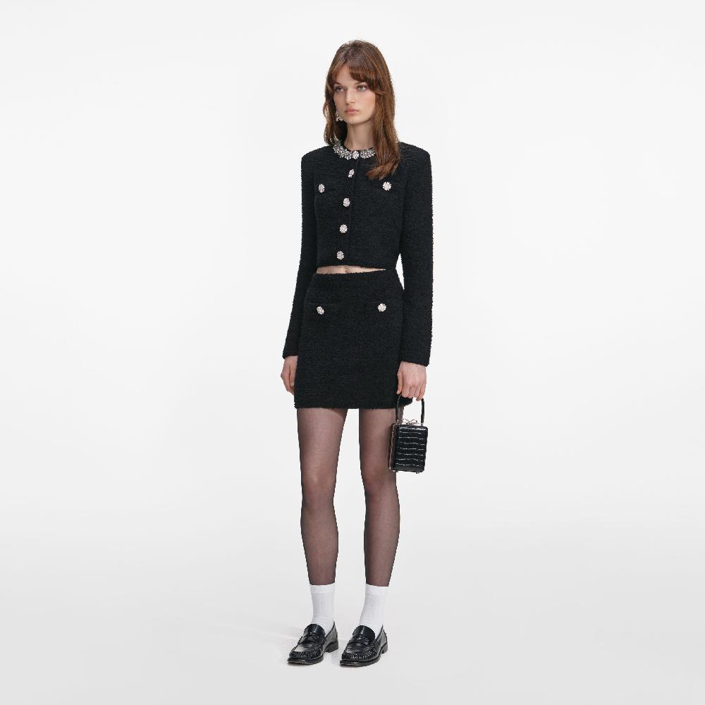 Self Portrait Black Crystal Trim Cardigan CLOTHING