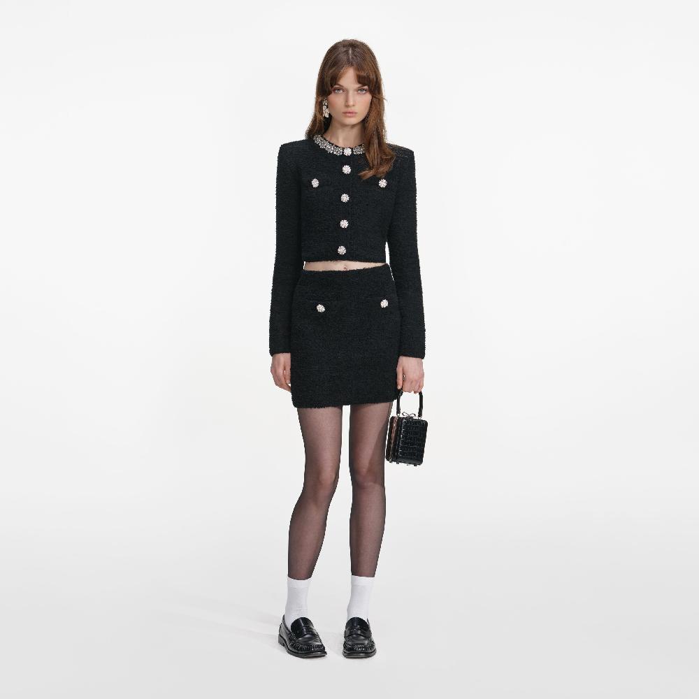 self portrait Black Crystal Trim Cardigan CLOTHING