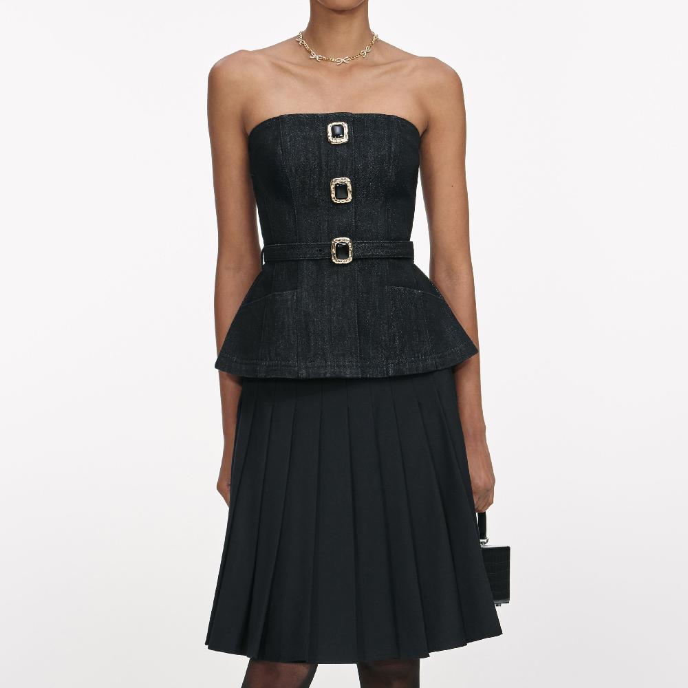 Self Portrait Black Denim Bandeau Top CLOTHING