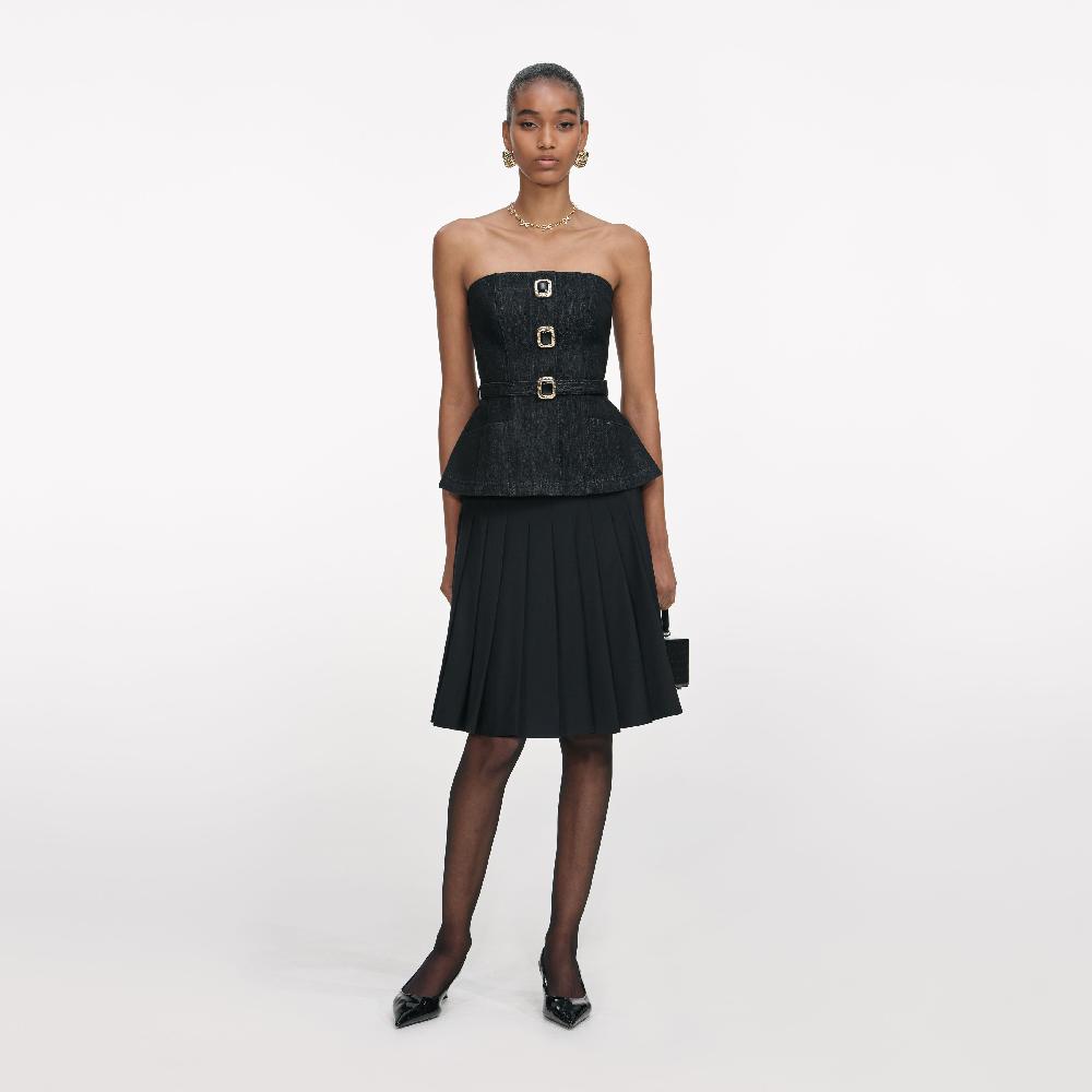 self portrait Black Denim Bandeau Top CLOTHING