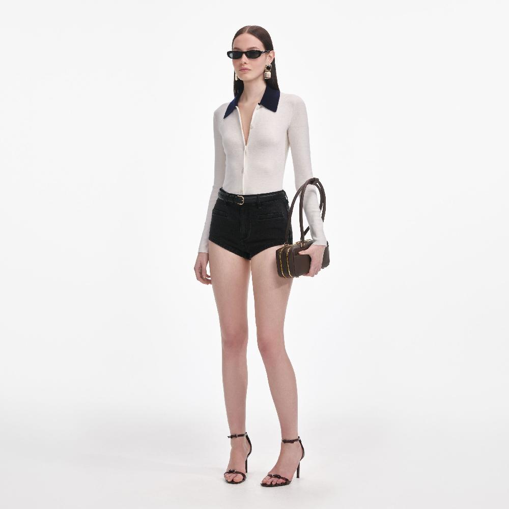 Self Portrait Black Denim Shorts CLOTHING