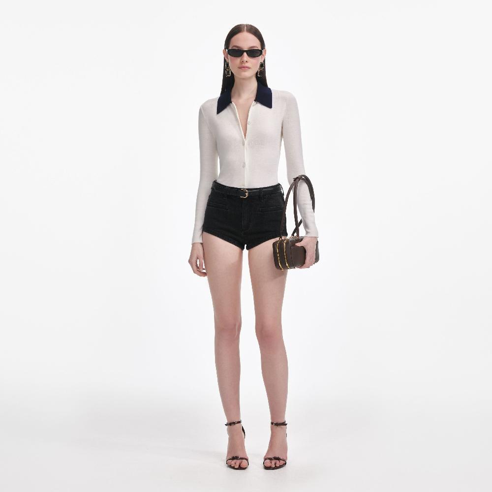 self portrait Black Denim Shorts CLOTHING