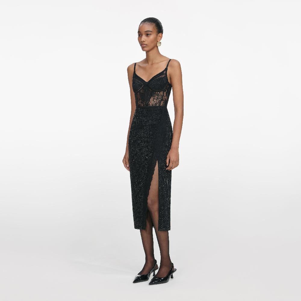 Self Portrait Black Lace Strappy Top CLOTHING