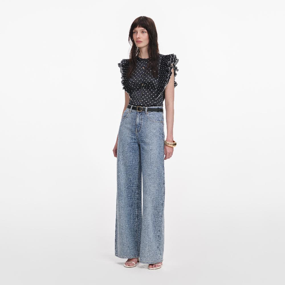 Self Portrait Black Polka Dot Frill Top CLOTHING