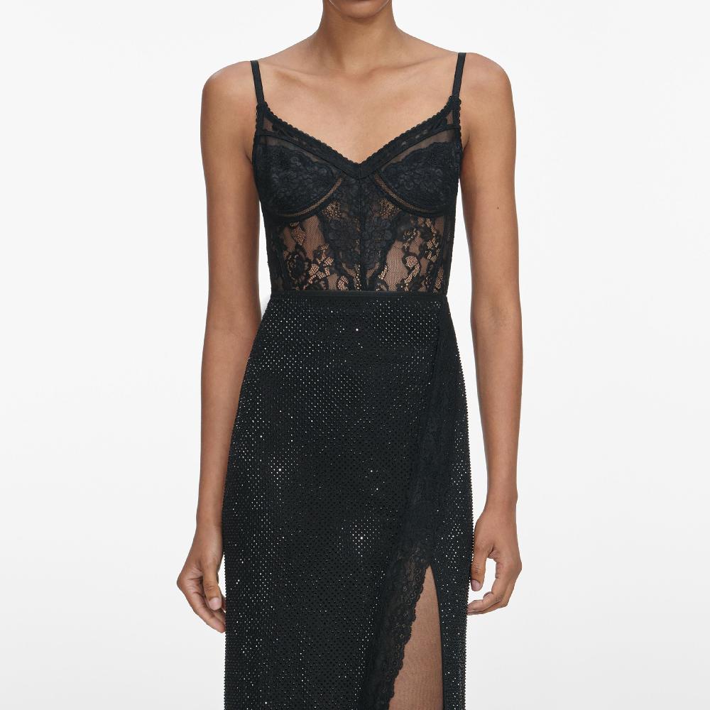 Self Portrait Black Rhinestone Midi Skirt CLOTHING