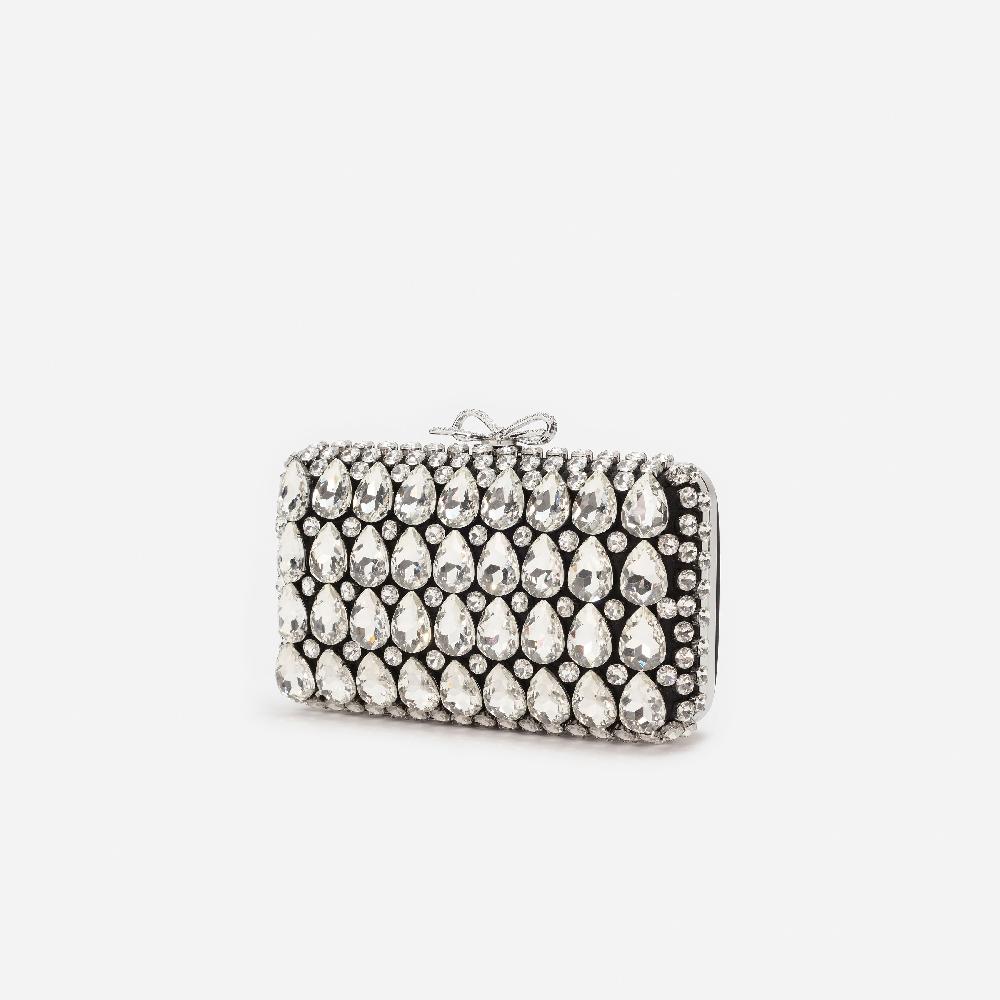 Self Portrait Black Satin Crystal Clutch Bag BAGS