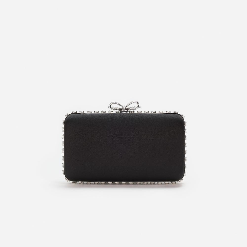 Self Portrait Black Satin Crystal Clutch Bag BAGS
