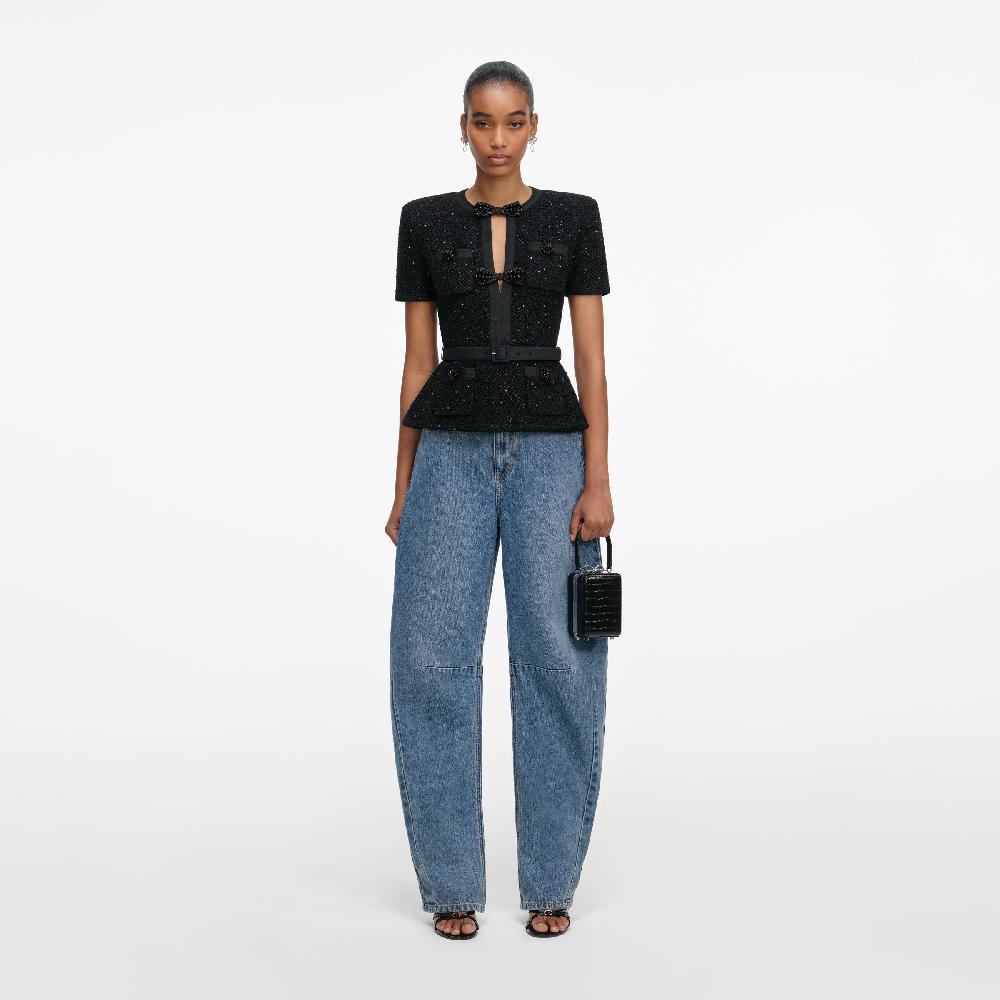 self portrait Black Sequin Knit Top CLOTHING