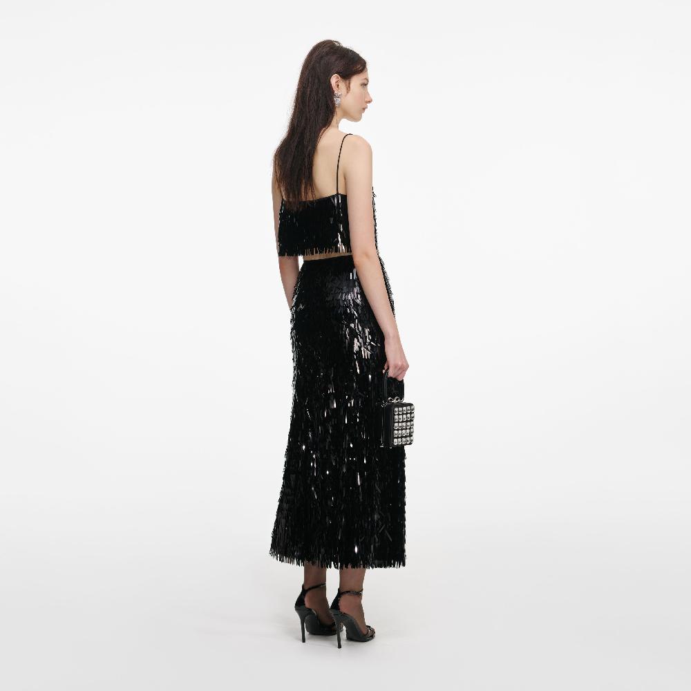 Self Portrait Black Sequin Midi Skirt CLOTHING