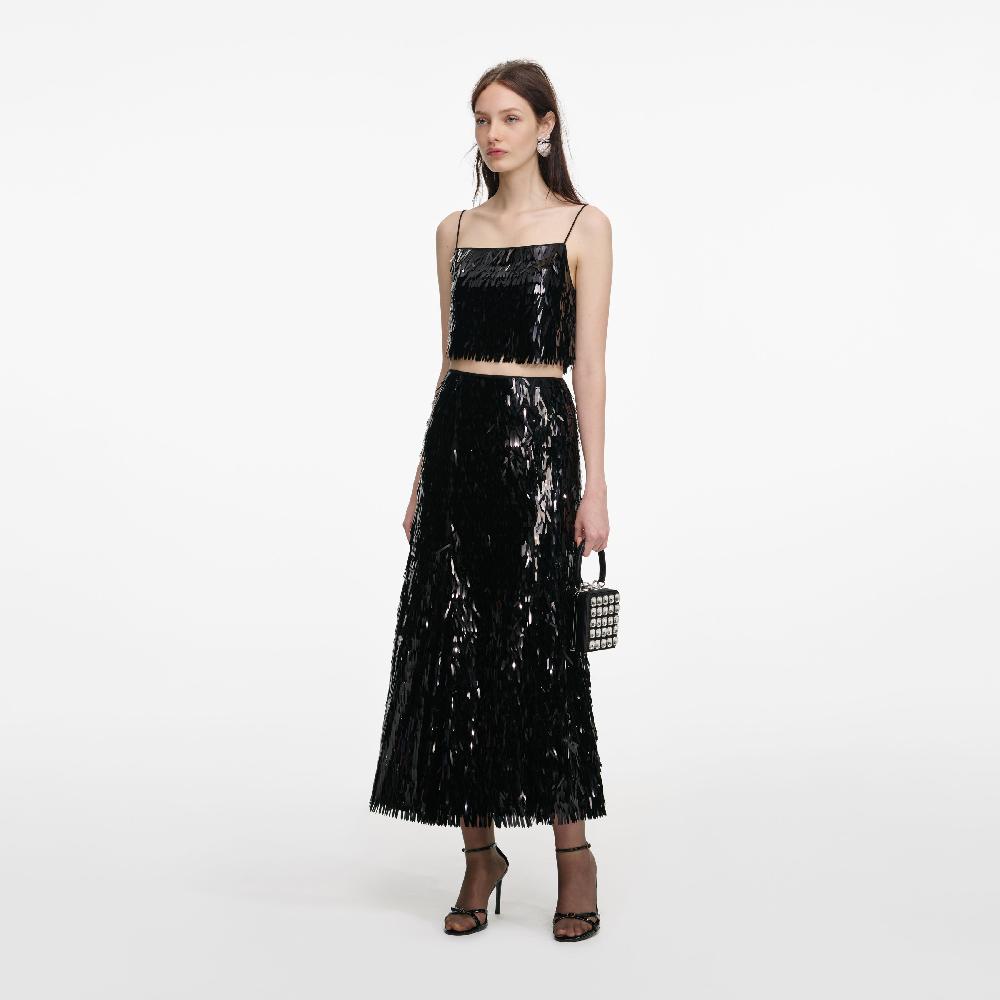 Self Portrait Black Sequin Top CLOTHING