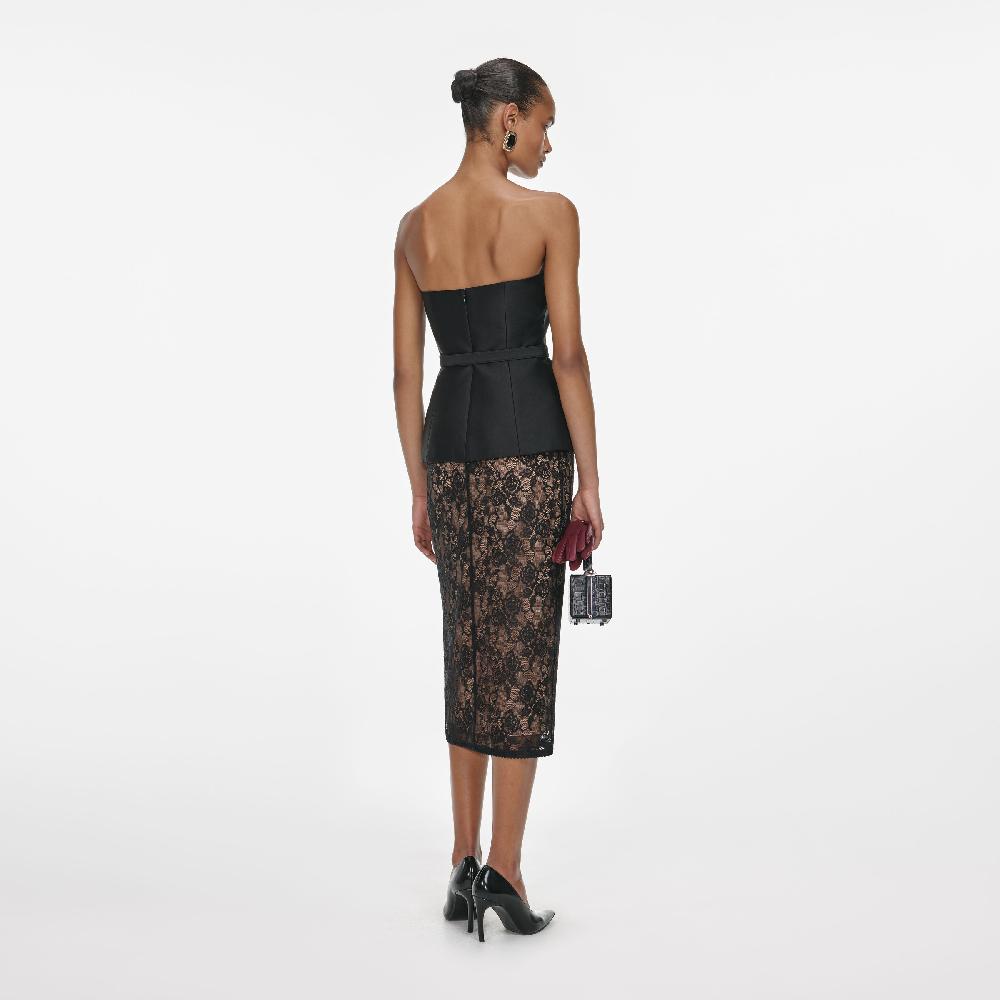 Self Portrait Black Taffeta Bandeau Top CLOTHING