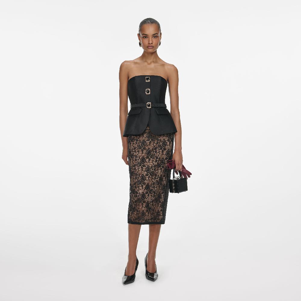 self portrait Black Taffeta Bandeau Top CLOTHING