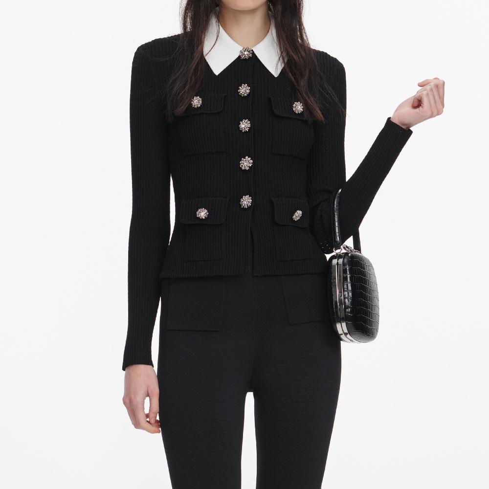 Self Portrait Black Tailored Knit Top CLOTHING