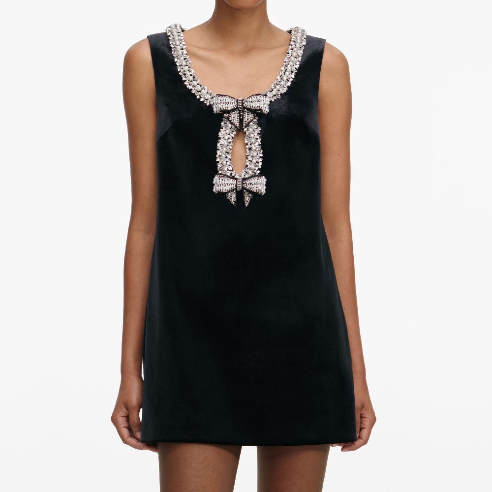 Self Portrait Black Velvet Bow Mini Dress CLOTHING