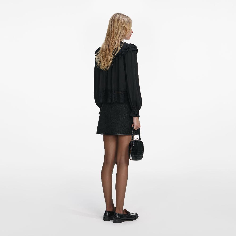Self Portrait Black Viscose Lace Blouse CLOTHING