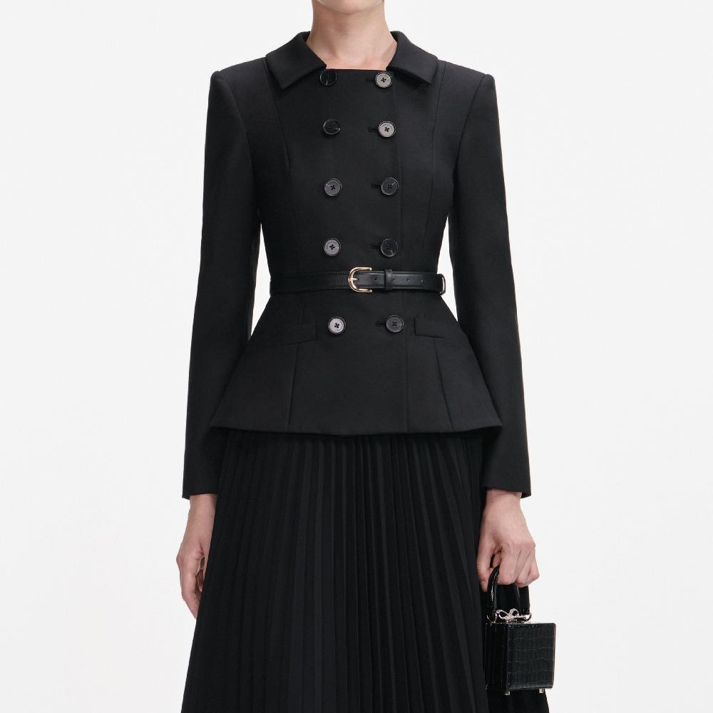 Self Portrait Black Wool Crepe Midi Dress CLOTHING