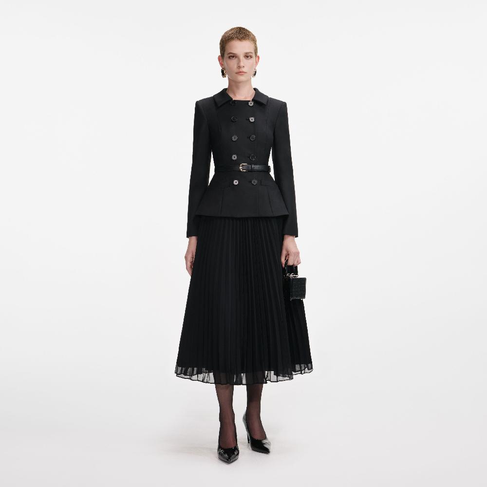 self portrait Black Wool Crepe Midi Dress CLOTHING