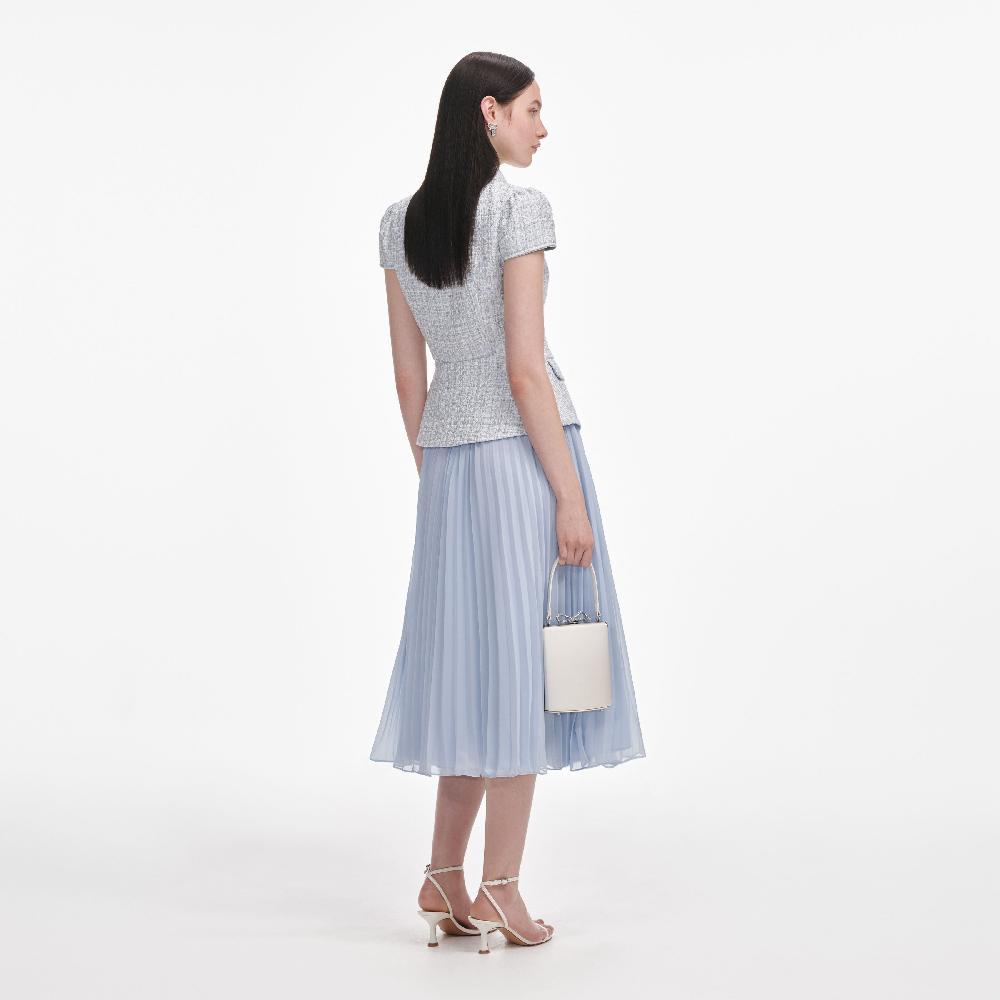 Self Portrait Blue Boucle Bow Midi Dress CLOTHING