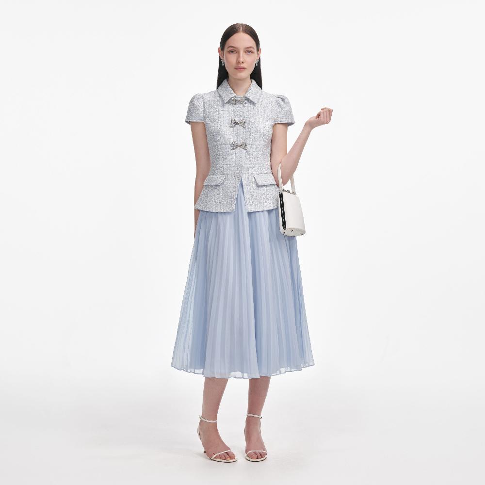 self portrait Blue Boucle Bow Midi Dress CLOTHING