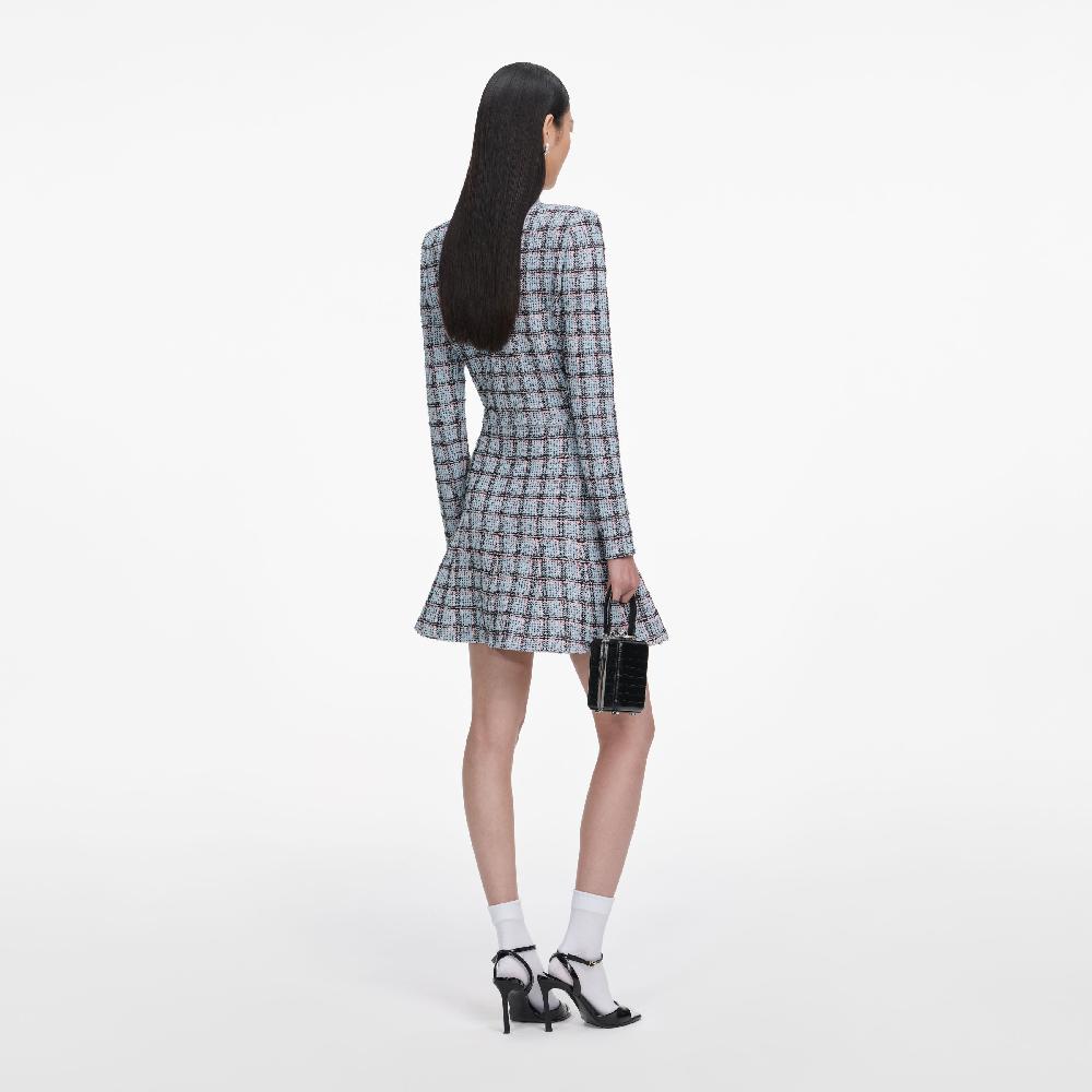 Self Portrait Blue Check Knit Mini Skirt CLOTHING