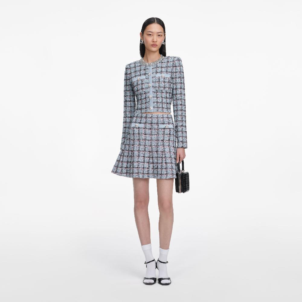 self portrait Blue Check Knit Mini Skirt CLOTHING