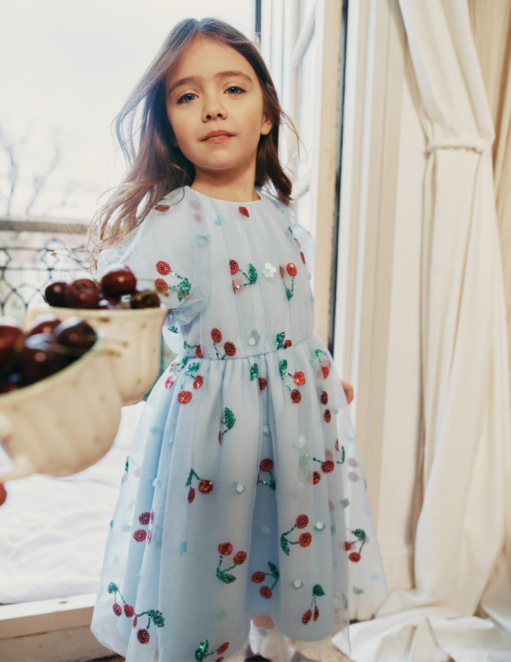 Self Portrait Blue Cherry Sequin Mesh Dress KIDS