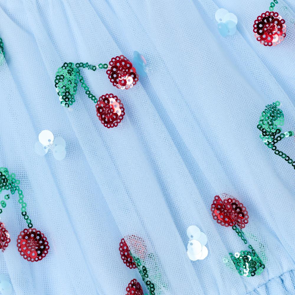 Self Portrait Blue Cherry Sequin Mesh Dress KIDS
