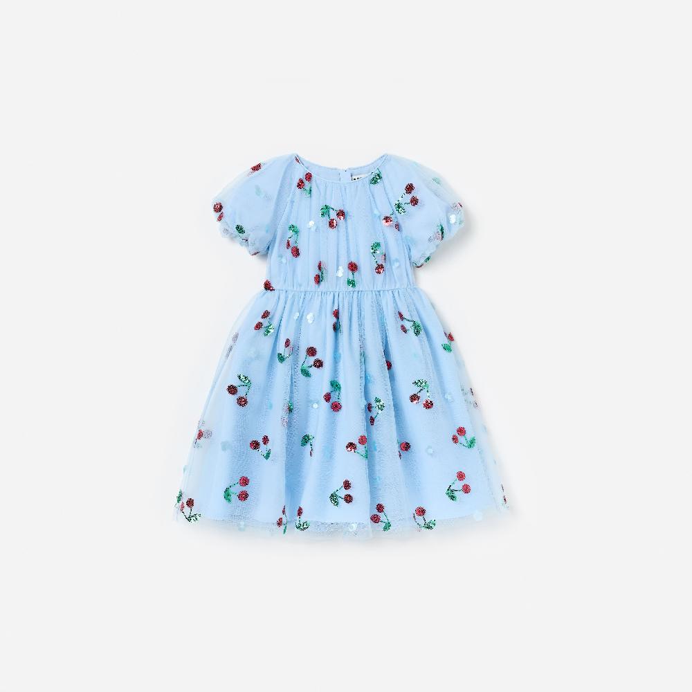 self portrait Blue Cherry Sequin Mesh Dress KIDS