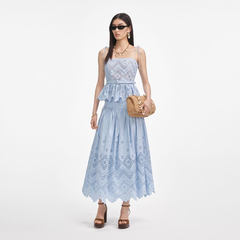 Self Portrait Blue Cotton Broderie Top CLOTHING