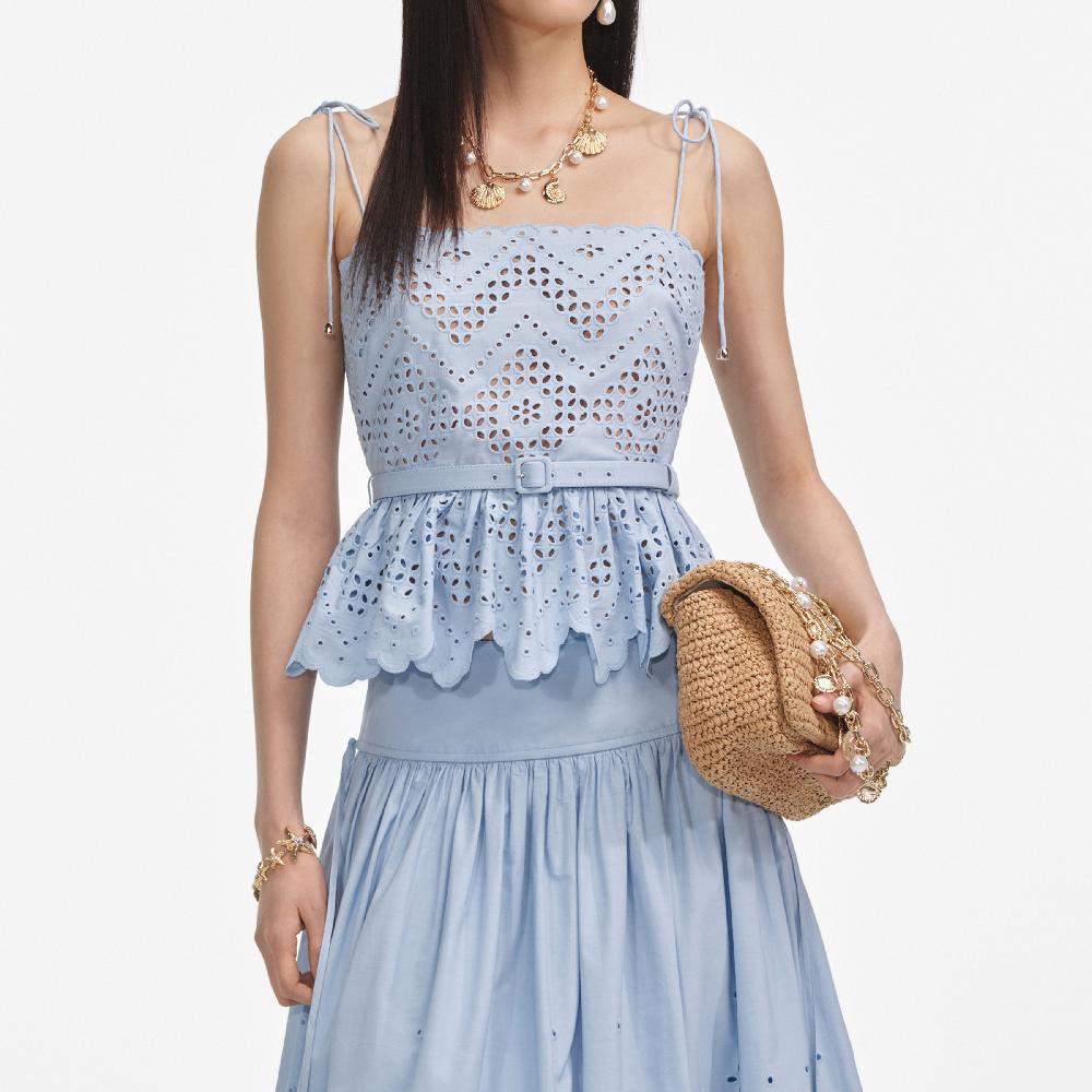 Self Portrait Blue Cotton Broderie Top CLOTHING