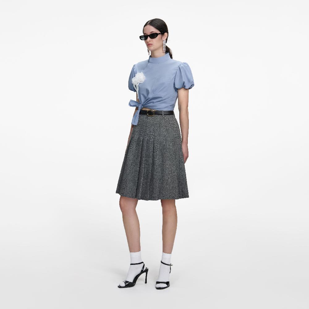 Self Portrait Blue Cotton Tie Side Top CLOTHING