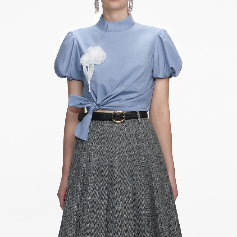 Self Portrait Blue Cotton Tie Side Top CLOTHING