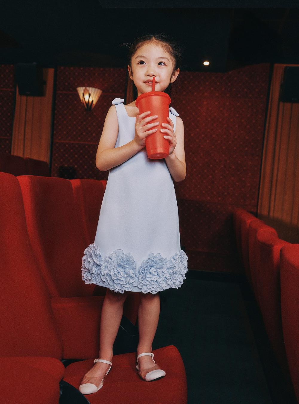 Self Portrait Blue Crepe Flower Dress KIDS