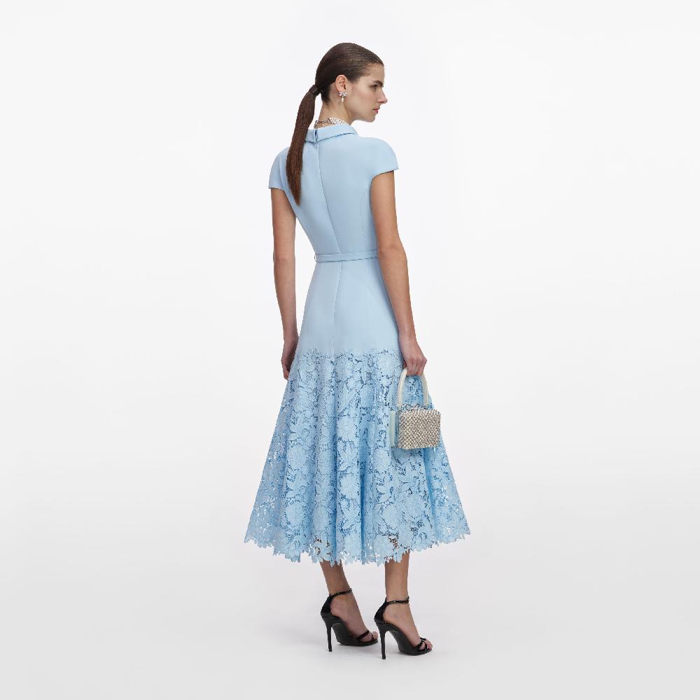 Self Portrait Blue Crepe Lace Midi Dress CLOTHING
