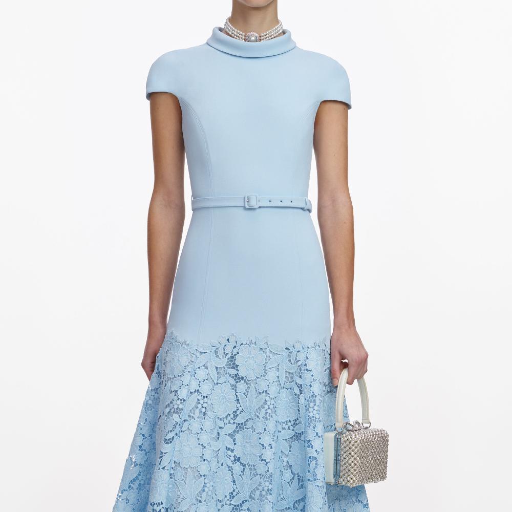 Self Portrait Blue Crepe Lace Midi Dress CLOTHING