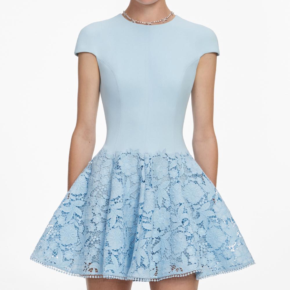 Self Portrait Blue Crepe Lace Mini Dress CLOTHING