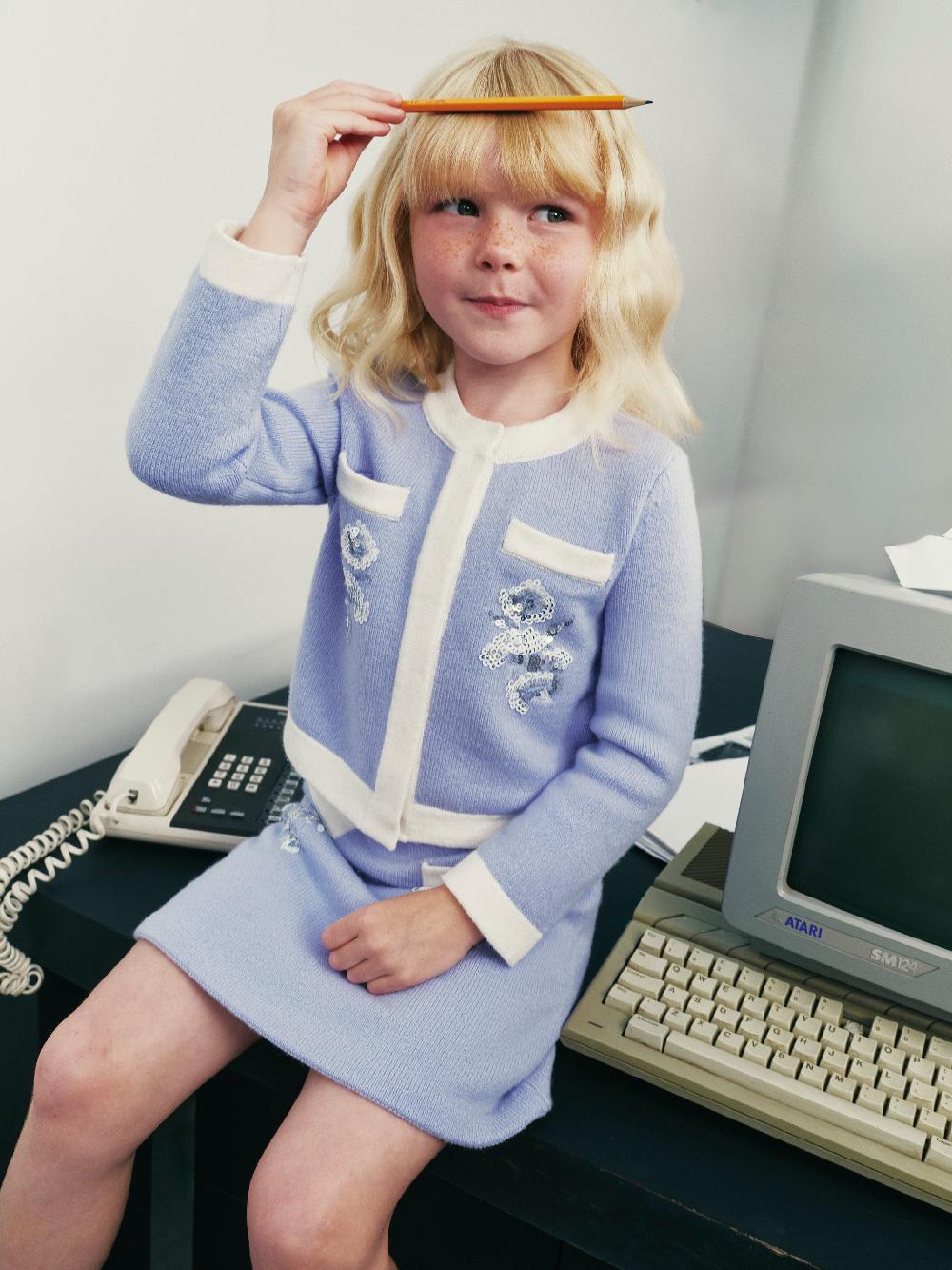 Self Portrait Blue Floral Knit Cardigan KIDS