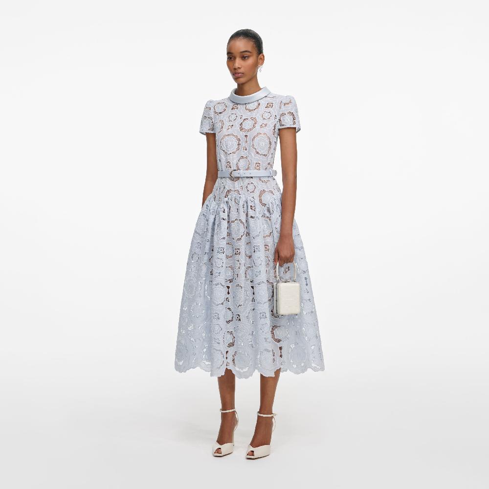 Self Portrait Blue Floral Lace Midi Dress CLOTHING