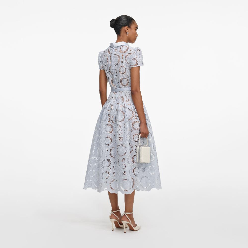 Self Portrait Blue Floral Lace Midi Dress CLOTHING