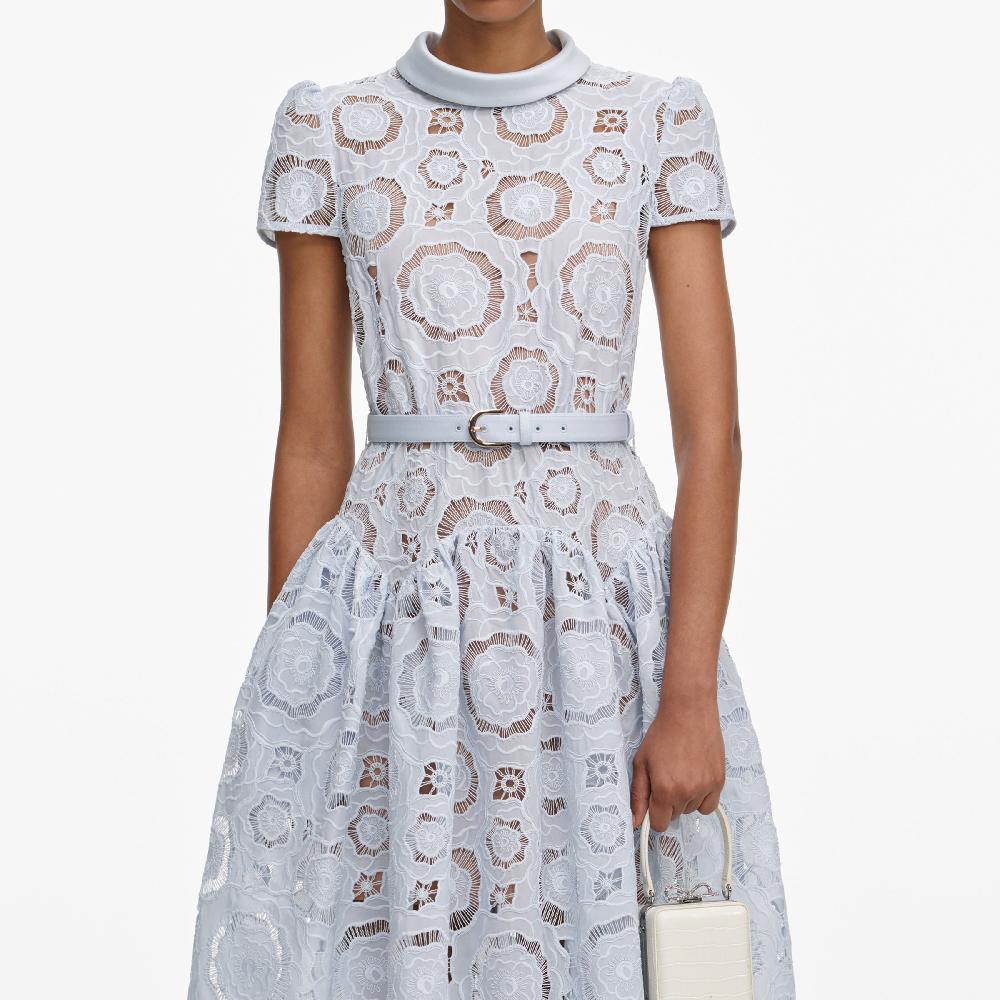 Self Portrait Blue Floral Lace Midi Dress CLOTHING