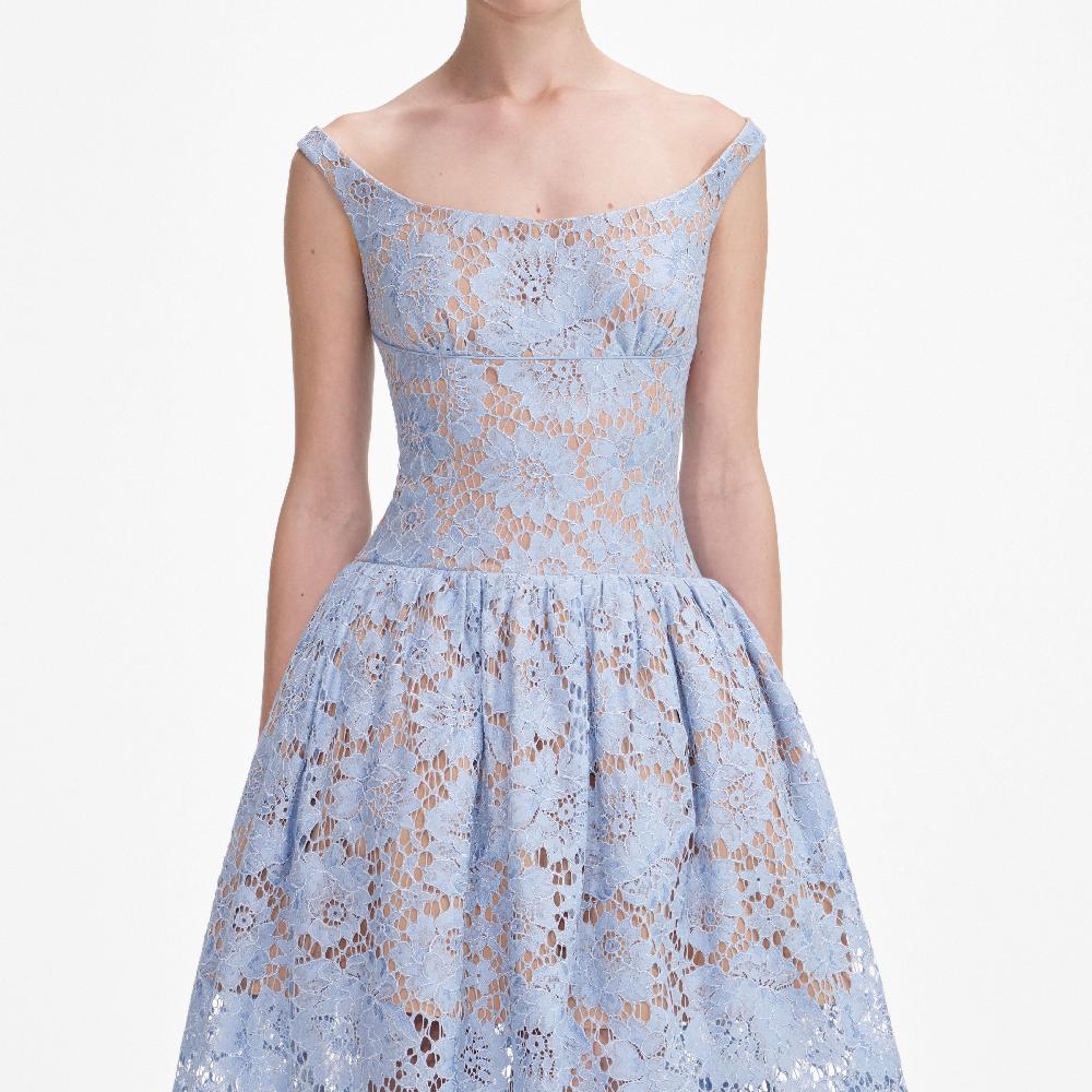 Self Portrait Blue Floral Lace Midi Dress CLOTHING