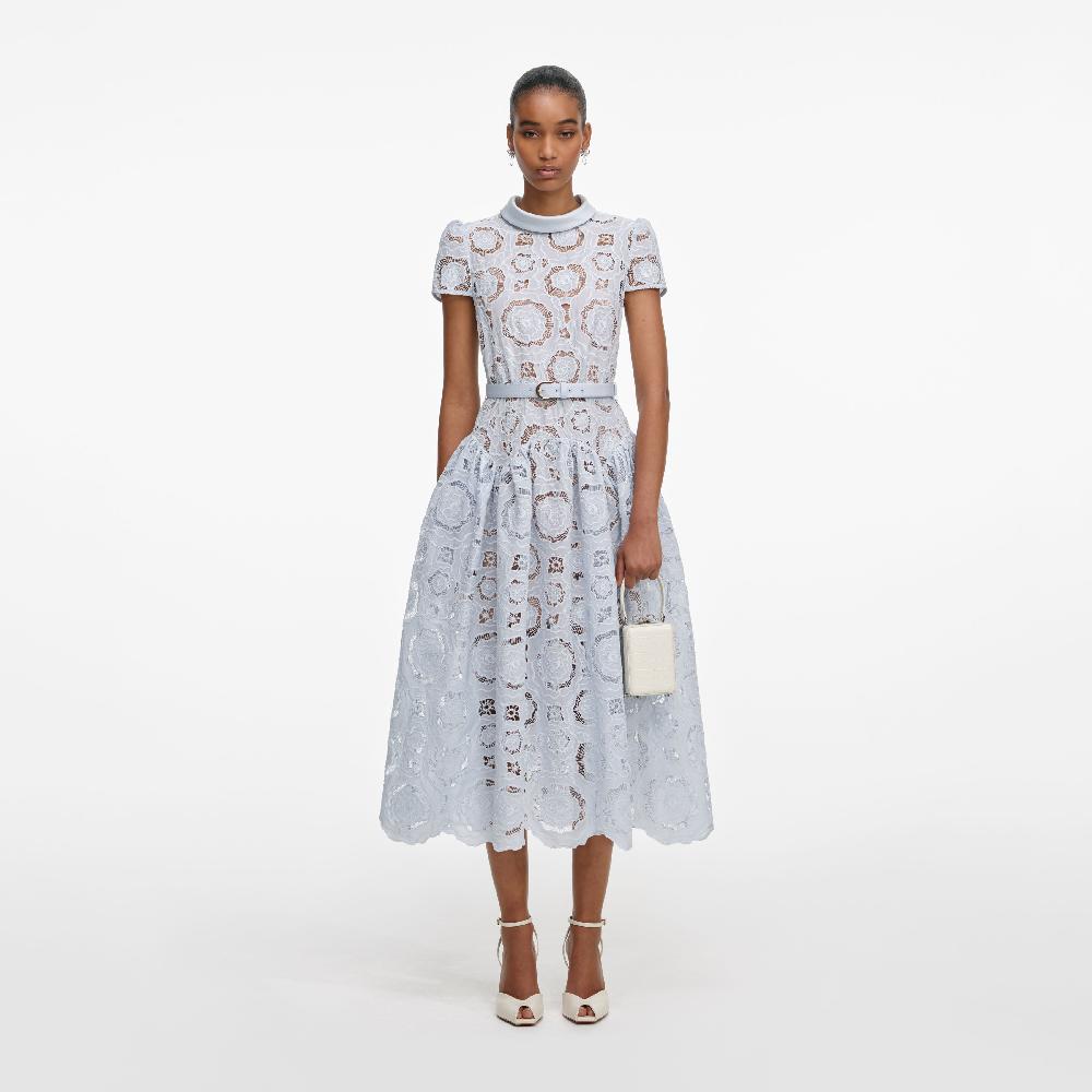 self portrait Blue Floral Lace Midi Dress CLOTHING