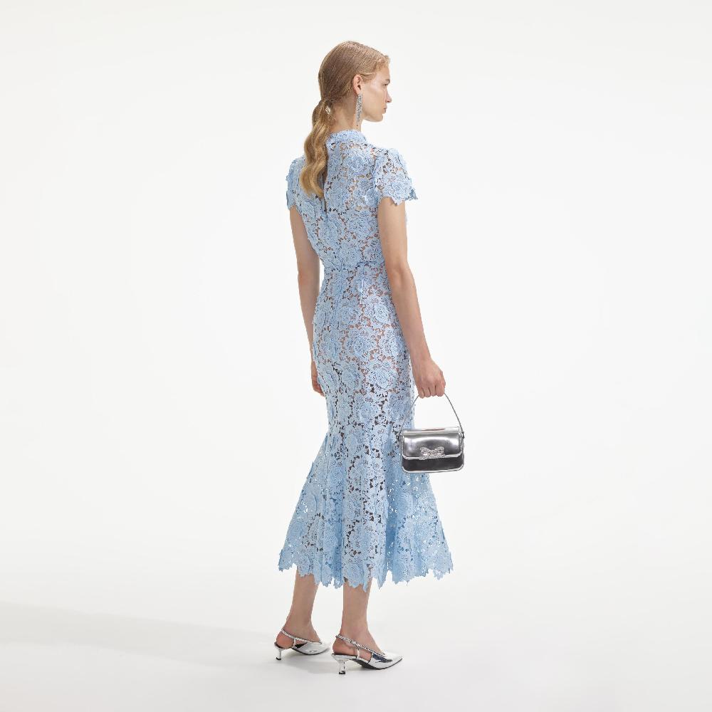 Self Portrait Blue Flower Lace Midi Dress CLOTHING