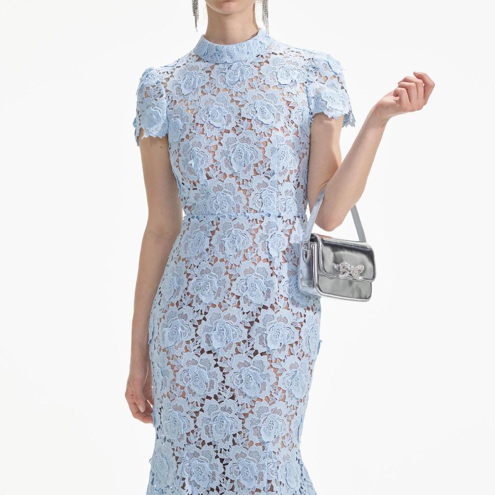 Self Portrait Blue Flower Lace Midi Dress CLOTHING