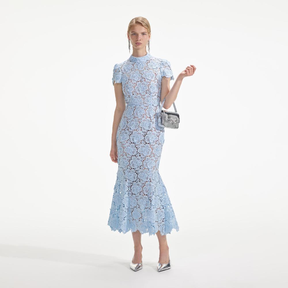 self portrait Blue Flower Lace Midi Dress CLOTHING