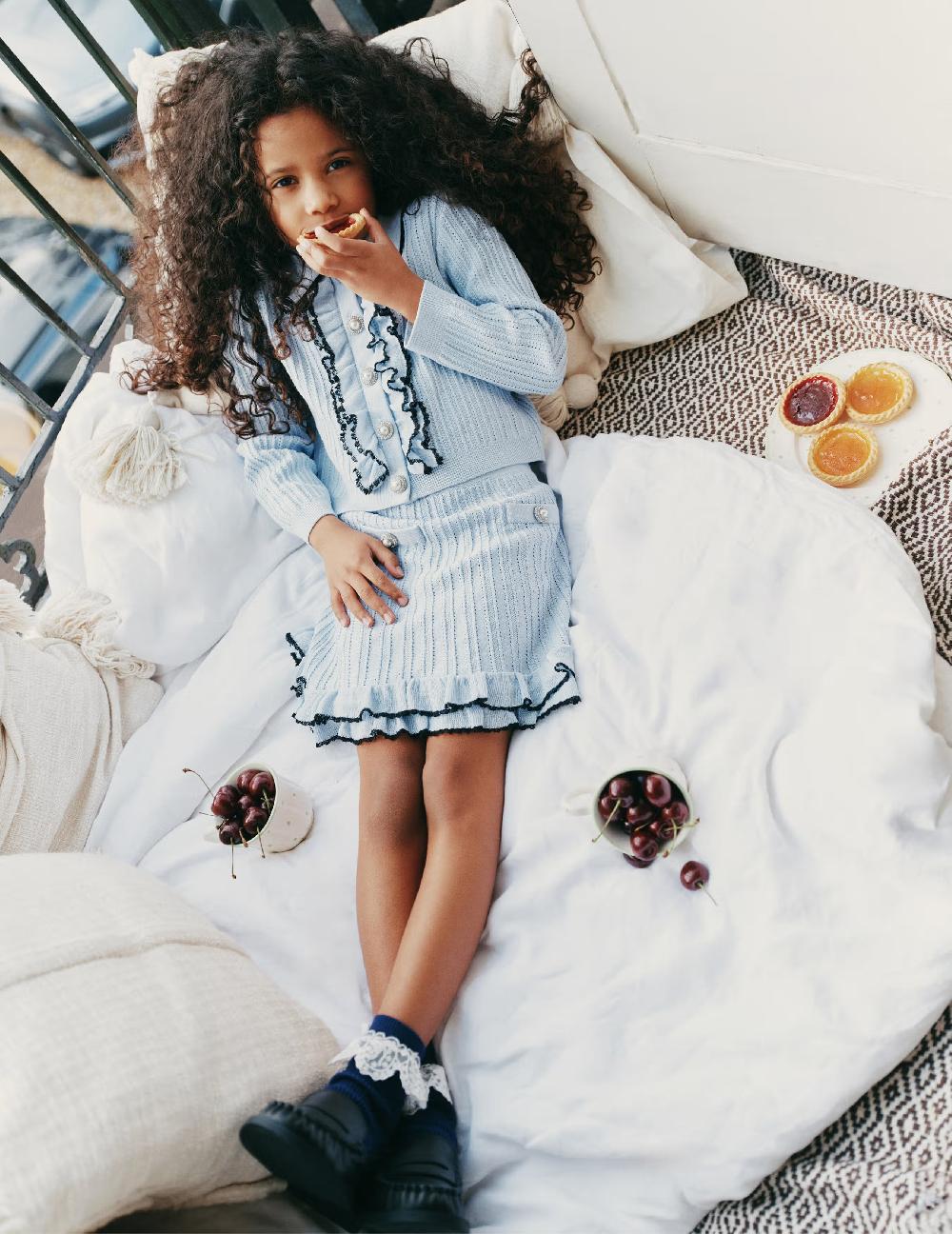 Self Portrait Blue Frill Trim Cardigan KIDS