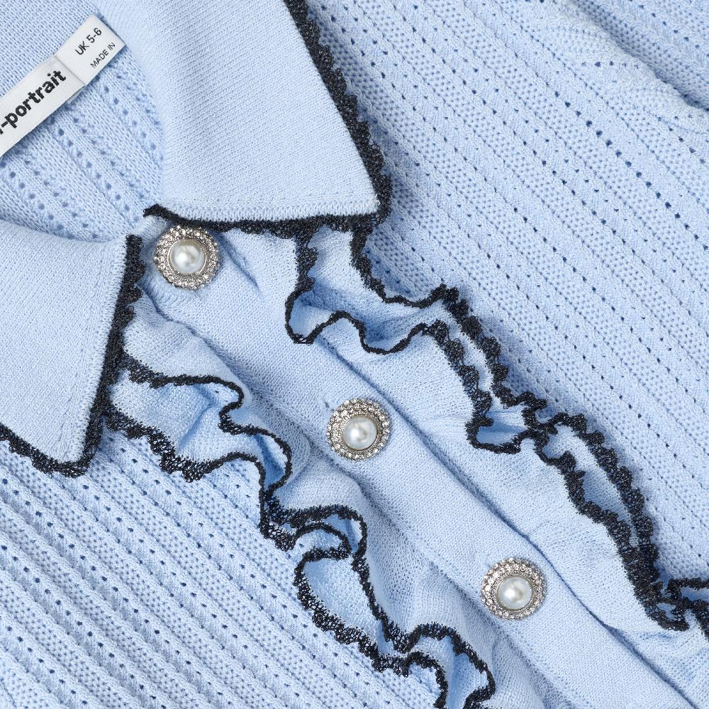 Self Portrait Blue Frill Trim Cardigan KIDS