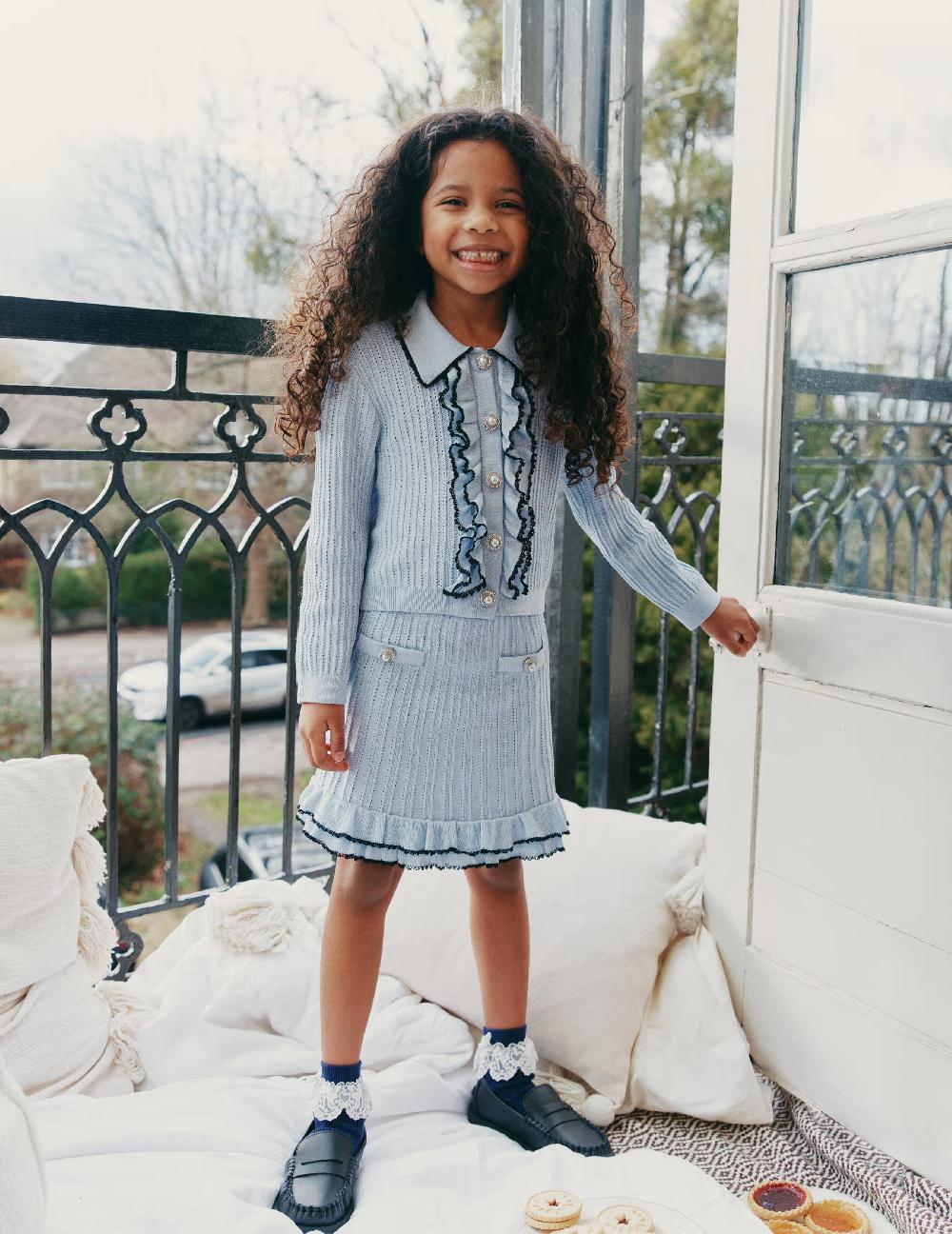 Self Portrait Blue Frill Trim Knit Skirt KIDS