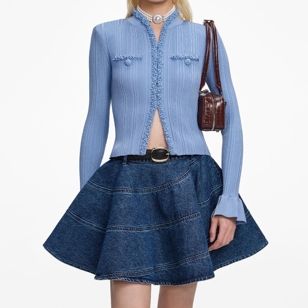 Self Portrait Blue Pearl Trim Cardigan CLOTHING