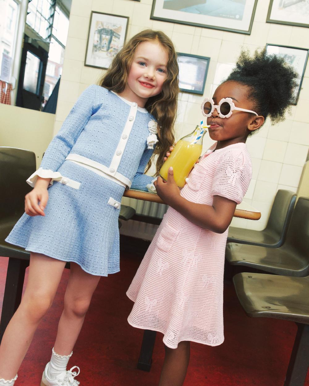 Self Portrait Blue Pointelle Cardigan KIDS